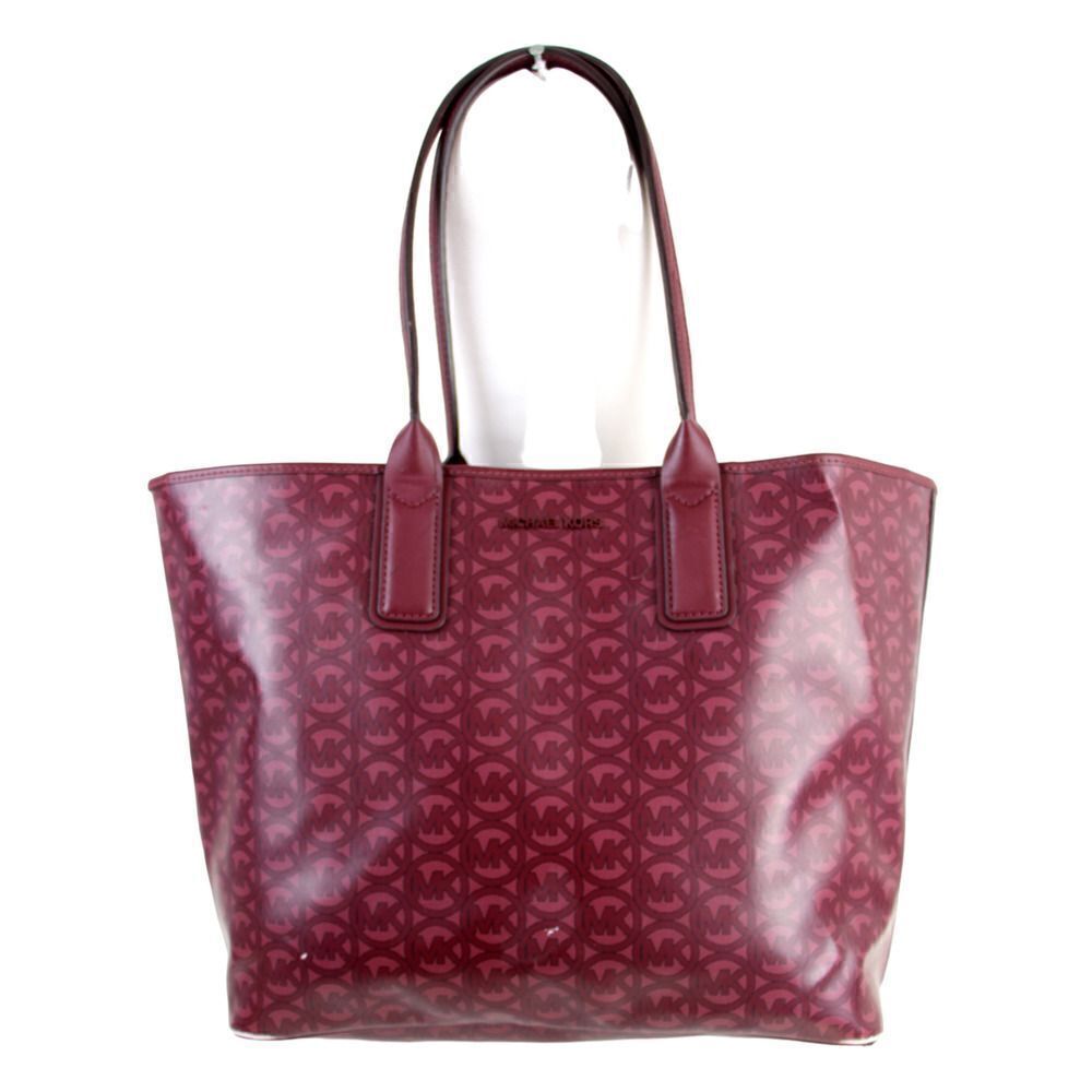Large Michael Kors BURGUNDY COATED CANVAS LOGO SHOULDER BAG TOTE HANDBAG PURSE